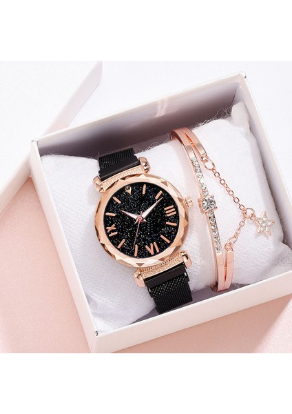 Siyah Bilezik Kadın Izle Bilezik Lüks Elmas Gül Altın Bayanlar Kol Saati Manyetik Kadın Bilezik Izle Kadın Saat Relogio Feminino (Yurt Dışından)