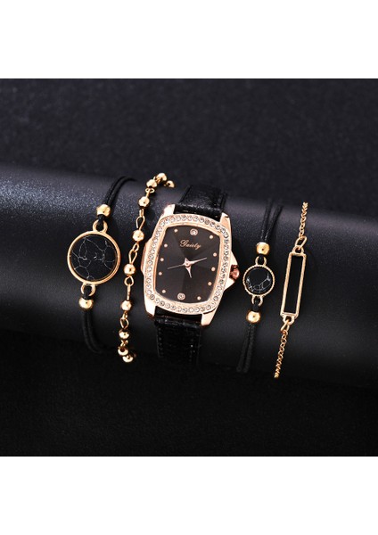 Altın Beyaz 5 Adet Gaiety Marka Lüks Moda Bilezik Saat Seti Kadın Deri Band Kuvars Kol Saati Saatler Bayanlar Siyah Saat Reloj Mujer (Yurt Dışından)