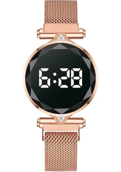 Gül 2021 Yeni Moda Kadın Manyetik Kuvars Kol Saati Gül Altın LED Dijital Bilezik Izle Quartz Saat Hediye Reloj Mujer Montre (Yurt Dışından)