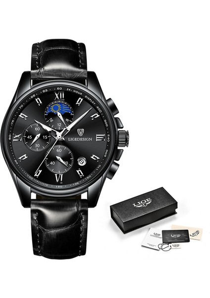 Tüm Siyah L Lıge Casual Quartz Saat Erkekler Paslanmaz Çelik Erkekler Ordu Militarybusiness Saat Erkek Su Geçirmez Saatler Relogio Masculino (Yurt Dışından)