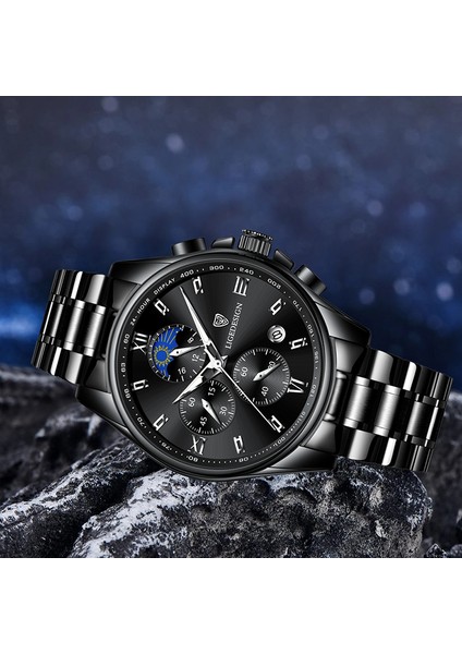 Tüm Siyah L Lıge Casual Quartz Saat Erkekler Paslanmaz Çelik Erkekler Ordu Militarybusiness Saat Erkek Su Geçirmez Saatler Relogio Masculino (Yurt Dışından)