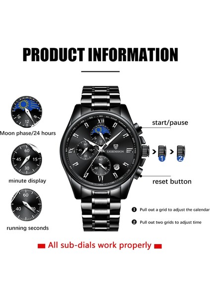 Tüm Siyah L Lıge Casual Quartz Saat Erkekler Paslanmaz Çelik Erkekler Ordu Militarybusiness Saat Erkek Su Geçirmez Saatler Relogio Masculino (Yurt Dışından)