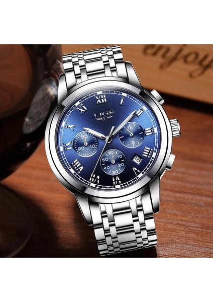 Gümüş Yeşil S Moda Erkekler Izle Lıge Orijinal Marka Izle Lüks Paslanmaz Çelik Erkekler Için Su Geçirmez Kol Saatleri Chronograph Kuvars Saat Hediye (Yurt Dışından)