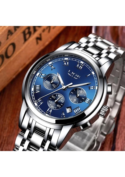 Gümüş Yeşil S Moda Erkekler Izle Lıge Orijinal Marka Izle Lüks Paslanmaz Çelik Erkekler Için Su Geçirmez Kol Saatleri Chronograph Kuvars Saat Hediye (Yurt Dışından)