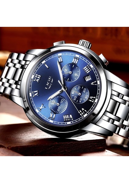 Gümüş Yeşil S Moda Erkekler Izle Lıge Orijinal Marka Izle Lüks Paslanmaz Çelik Erkekler Için Su Geçirmez Kol Saatleri Chronograph Kuvars Saat Hediye (Yurt Dışından)