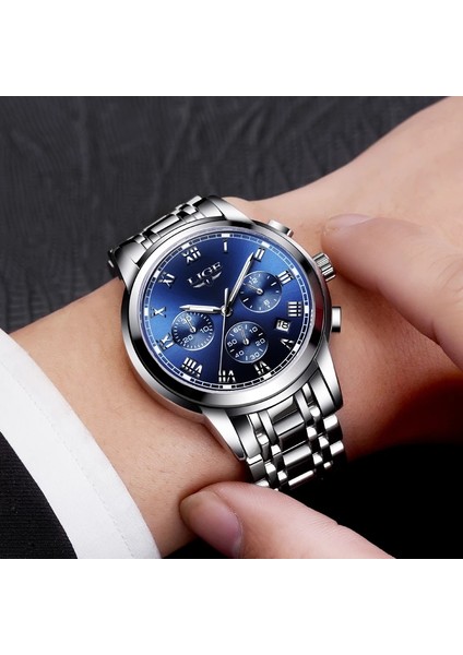 Gümüş Yeşil S Moda Erkekler Izle Lıge Orijinal Marka Izle Lüks Paslanmaz Çelik Erkekler Için Su Geçirmez Kol Saatleri Chronograph Kuvars Saat Hediye (Yurt Dışından)
