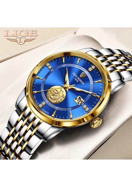 Çelik Mavi Lıge Moda Ultra Ince Erkek Saatler Takvim Paslanmaz Çelik Lüks Su Geçirmez Kuvars Kol Saati Erkekler Saat Relogio Masculino (Yurt Dışından) fiyatları
