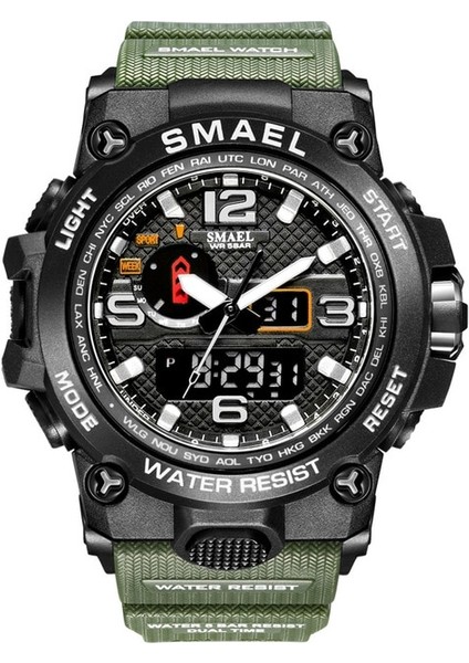 Armygreen Smael Erkekler Için Yeni Saatler Su Geçirmez Saat Alarmı Çift Ekran Spor Kol Saati Kuvars Dijital Askeri Erkek Kronometre 1545D (Yurt Dışından)