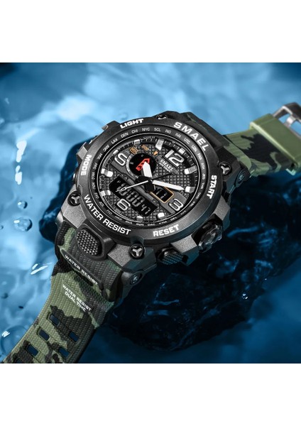 Armygreen Smael Erkekler Için Yeni Saatler Su Geçirmez Saat Alarmı Çift Ekran Spor Kol Saati Kuvars Dijital Askeri Erkek Kronometre 1545D (Yurt Dışından)
