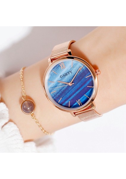 Mavi ve Bilezik Gaiety Lüks 2 Pcs Set Izle Kadınlar Gül Altın Su Matkap Bilezik Izle Takı Bayanlar Kadın Saat Rahat Kuvars Saatı (Yurt Dışından)