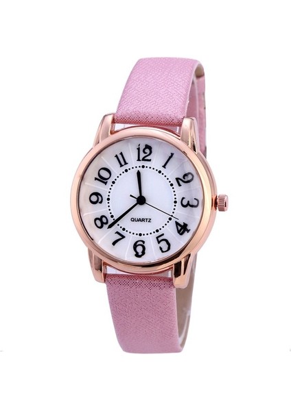 Pembe Kadın Bilezik Izle Kadın Analog Kuvars Saatler Moda Saat Bayanlar Kol Saati Basit Suni Deri Kol Saati (Yurt Dışından)