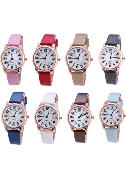 Pembe Kadın Bilezik Izle Kadın Analog Kuvars Saatler Moda Saat Bayanlar Kol Saati Basit Suni Deri Kol Saati (Yurt Dışından)