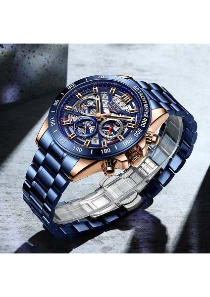 Gümüş Siyah Lıge 2021 Yeni Moda Erkek Saatler Paslanmaz Çelik Üst Marka Lüks Spor Chronograph Kuvars Izle Erkekler Relogio Masculino (Yurt Dışından) fırsatları