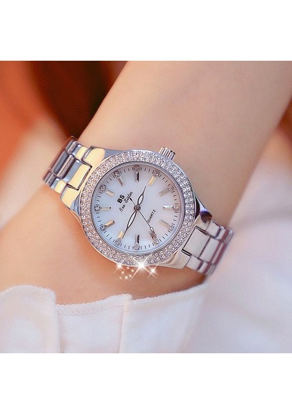 1258-GÜMÜŞ Moda Kadın Bilezik Saatler Paslanmaz Çelik Taklidi Kristal Bayanlar Kuvars Izle Kadın Elbise Saat Dropshiping Montre Femme (Yurt Dışından)