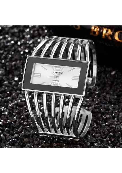 Gümüş Beyaz Kadın Gül Altın Bileklik Bileklik Izle 2019 Yeni Lüks Bayanlar Dikdörtgen Elbise Analog Kuvars Saatler Saat Relogio Feminino (Yurt Dışından)