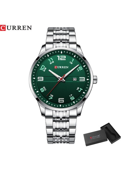 Yeşil Kutu Curren Iş Erkekler Lüks Saatler Paslanmaz Çelik Kuvars Wrsitwatches Erkek Otomatik Tarih Saati Aydınlık Eller ile (Yurt Dışından)