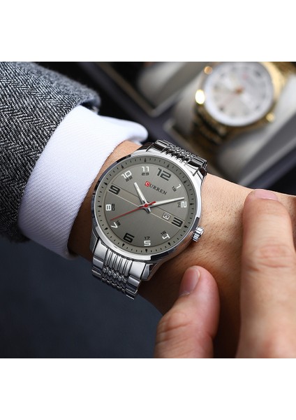 Yeşil Kutu Curren Iş Erkekler Lüks Saatler Paslanmaz Çelik Kuvars Wrsitwatches Erkek Otomatik Tarih Saati Aydınlık Eller ile (Yurt Dışından) modelleri