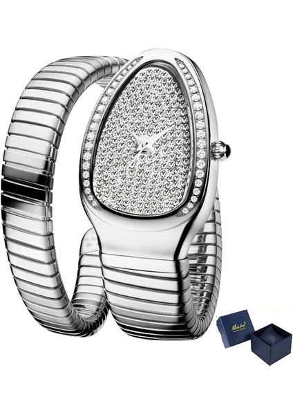 Kutu ile Gümüş Çelik Bilezik Saatler Kadınlar 2022 Moda Bayanlar Kuvars Izle Kadın Yılan Şekli Relogio Femenino Yaratıcı Xfcs Bileklik Yeni (Yurt Dışından)