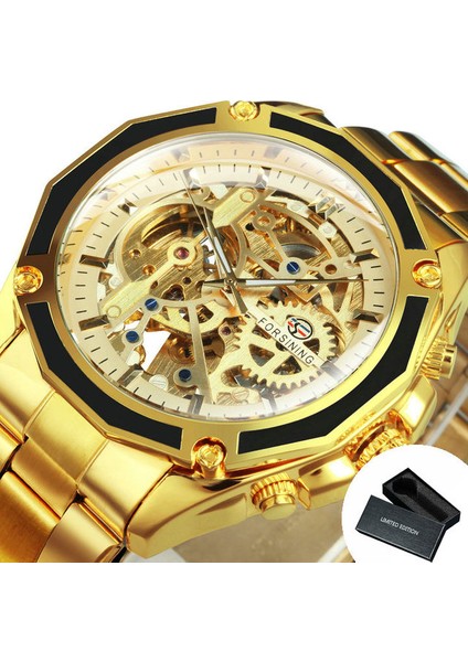 Bo Golden Golden Forsining Mekanik Steampunk Moda Erkek Izle Erkek Saatler Üst Marka Lüks Paslanmaz Çelik Otomatik Kol Saati (Yurt Dışından)