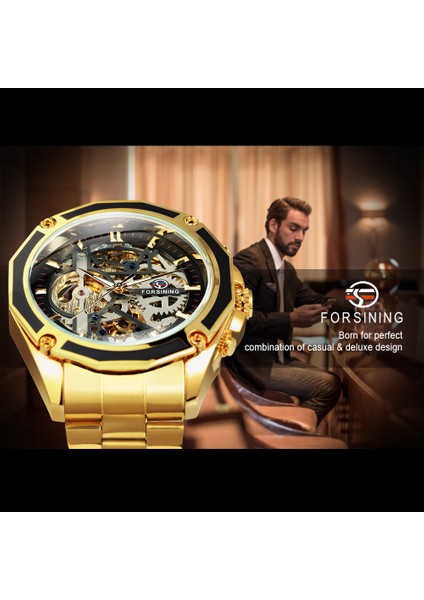 Bo Golden Golden Forsining Mekanik Steampunk Moda Erkek Izle Erkek Saatler Üst Marka Lüks Paslanmaz Çelik Otomatik Kol Saati (Yurt Dışından) fiyatları