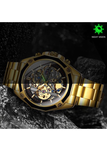Bo Golden Golden Forsining Mekanik Steampunk Moda Erkek Izle Erkek Saatler Üst Marka Lüks Paslanmaz Çelik Otomatik Kol Saati (Yurt Dışından) fırsatları