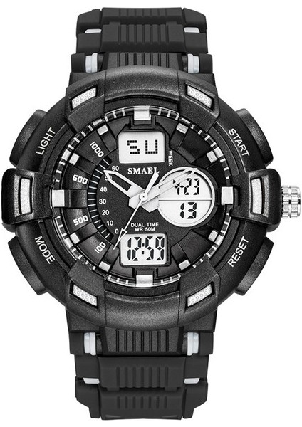 1366B Siyah Beyaz Spor Saatler Erkekler Askeri Saat 50 M Su Geçirmez Kronometre Çalar Saat LED Dijital 1366B Erkek Spor Saat Kuvars Reloj Hombre (Yurt Dışından)