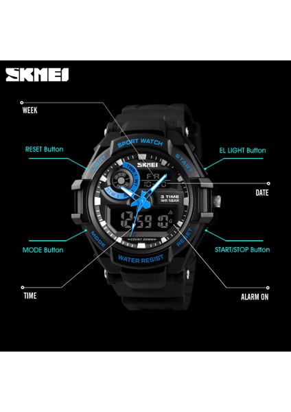 Kırmızı Saat Skmeı Lüks Erkekler Quartz Saat Askeri Chrono Spor Dijital Kol Saati Açık Su Geçirmez 3 Zaman Saati Erkek Relogio Masculino (Yurt Dışından)