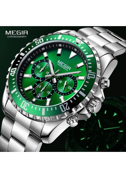 2064-BEYAZ Megır Erkek Kronograf Kuvars Saatler Paslanmaz Çelik Su Geçirmez Aydınlık Analog Adam Için 24 Saat Kol Saati Yeşil Kadran 2064G-9 (Yurt Dışından) modelleri