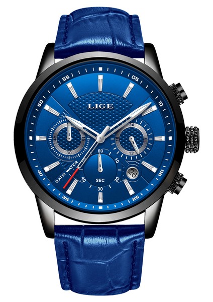 Siyah Mavi Lıge Yeni Erkek Izle Minimalist Deri Kol Saati Chronograph Quartz Saat Spor Su Geçirmez Erkekler Için Izle Tarih Saat Reloj Hombre (Yurt Dışından)