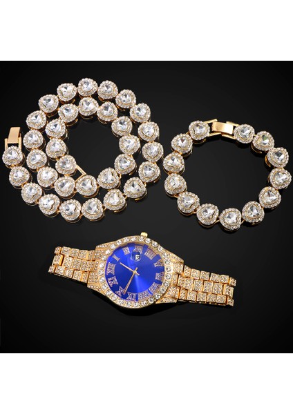 3 Parça Set Buzlu Out Izle Bilezik Kadınlar Için Hip Hop Erkekler Takı Kristal Kalp Tenis Küba Link Zinciri Bilezik Saat Seti Doğum Günü Hediyesi (Yurt Dışından) fırsatları