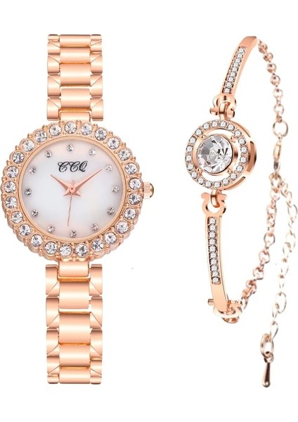 Gül Altın Seti Kadın Bilezik Saatler Set Lüks Paslanmaz Çelik Bilek Saatler Hediyelik Saat Relogio Feminino Reloj Mujer Zegarek Damski (Yurt Dışından)