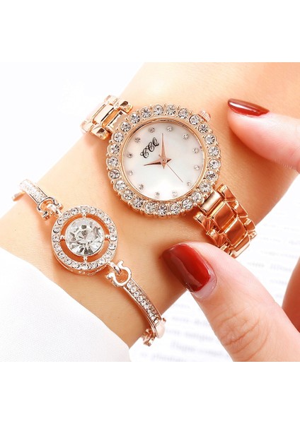 Gül Altın Seti Kadın Bilezik Saatler Set Lüks Paslanmaz Çelik Bilek Saatler Hediyelik Saat Relogio Feminino Reloj Mujer Zegarek Damski (Yurt Dışından) fiyatları