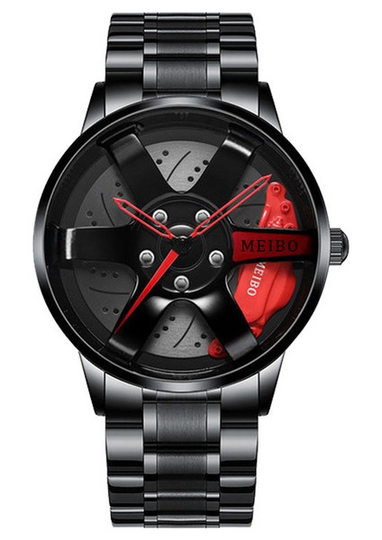 Kırmızı Üst Izle Marka Araba Saatleri Erkekler Spor Kuvars Bilek Saatleri 3D Spor Jant Tekerlek Göbeği Kol Saati Araba Kuvars Erkek Saatler (Yurt Dışından)