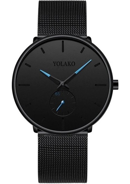 Siyah Mavi Erkek Moda Minimalist Saatler Erkekler Iş Rahat Kuvars Izle Basit Erkek Paslanmaz Çelik Hasır Bant Saat Reloj Hombre (Yurt Dışından)