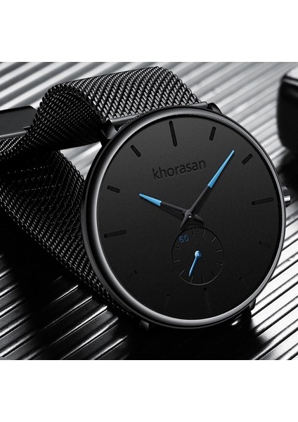 Siyah Mavi Erkek Moda Minimalist Saatler Erkekler Iş Rahat Kuvars Izle Basit Erkek Paslanmaz Çelik Hasır Bant Saat Reloj Hombre (Yurt Dışından)