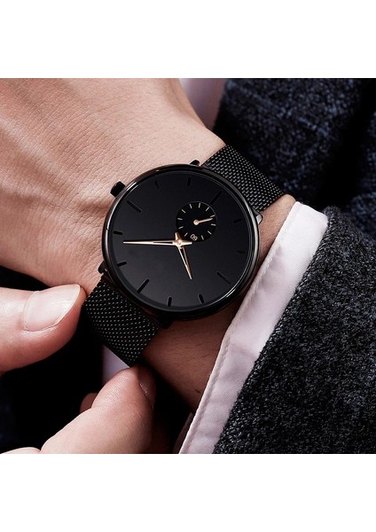 Siyah Mavi Erkek Moda Minimalist Saatler Erkekler Iş Rahat Kuvars Izle Basit Erkek Paslanmaz Çelik Hasır Bant Saat Reloj Hombre (Yurt Dışından)