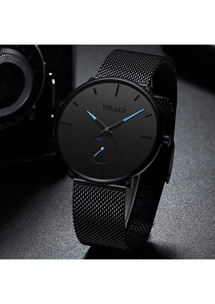 Siyah Mavi Erkek Moda Minimalist Saatler Erkekler Iş Rahat Kuvars Izle Basit Erkek Paslanmaz Çelik Hasır Bant Saat Reloj Hombre (Yurt Dışından)