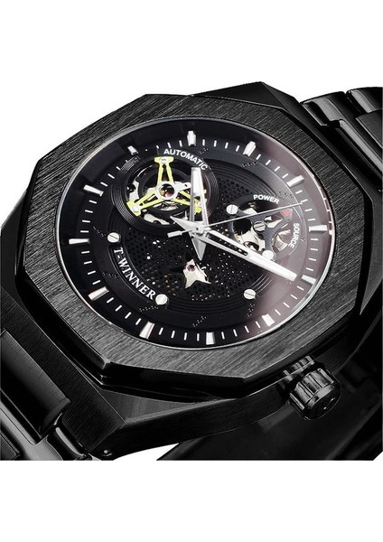 Sıyah Sıyah Erkek Saatler 2021 Otomatik Mekanik Kol Saati Lüks Marka Paslanmaz Çelik Kayış Örgü Kayış Kazanan Saat Relojes Para Hombre (Yurt Dışından)