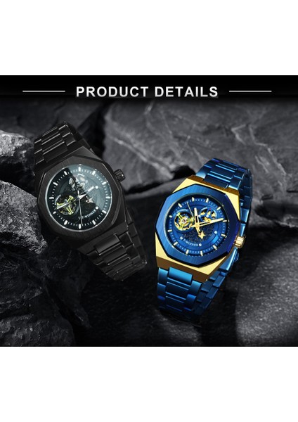 Sıyah Sıyah Erkek Saatler 2021 Otomatik Mekanik Kol Saati Lüks Marka Paslanmaz Çelik Kayış Örgü Kayış Kazanan Saat Relojes Para Hombre (Yurt Dışından) fırsatları