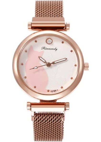 Gül Altın Lüks Siyah/kırmızı/turuncu Paslanmaz Çelik Hasır Kadın Elbise Saatler Kol Saati Kedi Bilezik Izle Kadın Yuvarlak Saat Kuvars Saatler (Yurt Dışından)