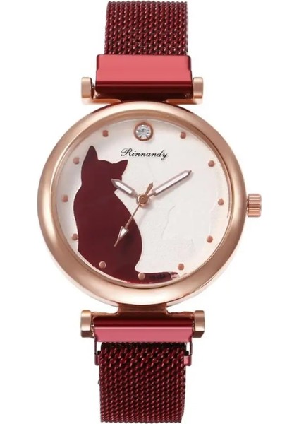 Gül Altın Lüks Siyah/kırmızı/turuncu Paslanmaz Çelik Hasır Kadın Elbise Saatler Kol Saati Kedi Bilezik Izle Kadın Yuvarlak Saat Kuvars Saatler (Yurt Dışından) indirimleri