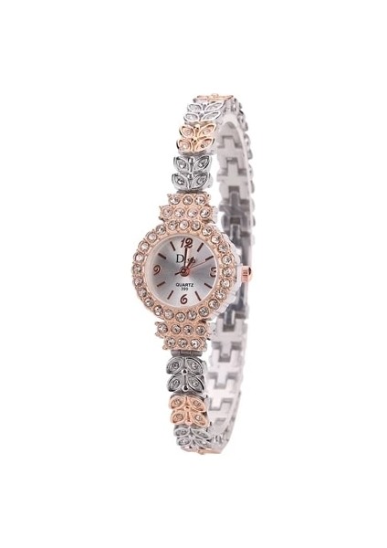 DS006-GOLD Yeni Altın Kadın Bilezik Izle Lüks Yapraklar Şekli Alaşım Band Kuvars Bilek Saatler Kadın Moda Lüks Elbise Saatler Reloj Mujer (Yurt Dışından)