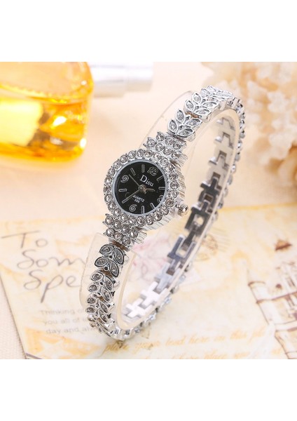 DS006-GOLD Yeni Altın Kadın Bilezik Izle Lüks Yapraklar Şekli Alaşım Band Kuvars Bilek Saatler Kadın Moda Lüks Elbise Saatler Reloj Mujer (Yurt Dışından)