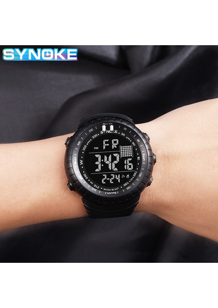 Siyah Synoke Marka Dijital Saat Erkekler Spor Saatler Elektronik LED Erkek Kol Saati Erkekler Için Saat Su Geçirmez Kol Saati Açık Saat (Yurt Dışından)