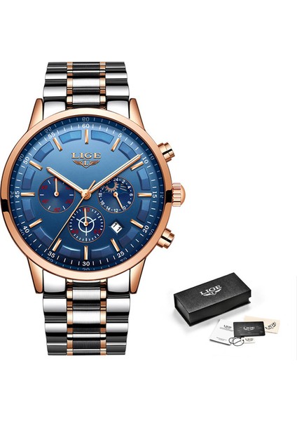 Gül Altın Mavi Lıge Izle Erkek Spor Su Geçirmez Üst Lüks Marka Kuvars Saat Iş Moda Tam Çelik Erkek Saatler Relogio Masculino + Kutu (Yurt Dışından)