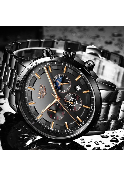 Gül Altın Mavi Lıge Izle Erkek Spor Su Geçirmez Üst Lüks Marka Kuvars Saat Iş Moda Tam Çelik Erkek Saatler Relogio Masculino + Kutu (Yurt Dışından) fırsatları