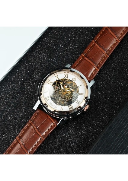 Rg-Whıte Klasik Retro Otomatik Izle Erkekler Için Mekanik Rahat Moda Deri Kayış Çift Saatleri Kutusu Hediye Часы Мужские Yeni (Yurt Dışından)