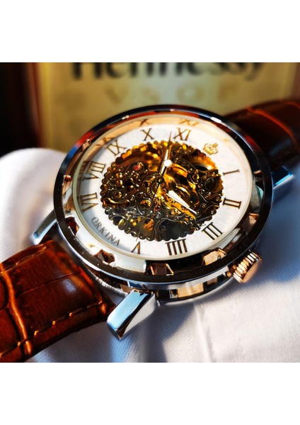 Rg-Whıte Klasik Retro Otomatik Izle Erkekler Için Mekanik Rahat Moda Deri Kayış Çift Saatleri Kutusu Hediye Часы Мужские Yeni (Yurt Dışından) fırsatları