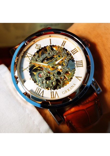 Rg-Whıte Klasik Retro Otomatik Izle Erkekler Için Mekanik Rahat Moda Deri Kayış Çift Saatleri Kutusu Hediye Часы Мужские Yeni (Yurt Dışından) indirimleri
