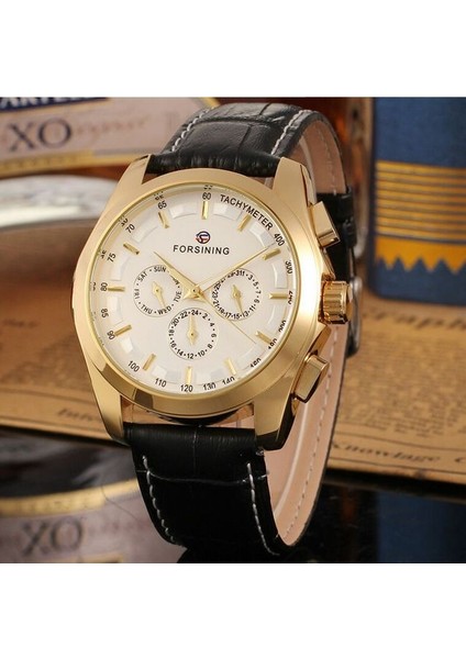 Altın Beyaz Forsining Izle Tourbillon Su Geçirmez Altı Iğne Dial Erkek Saatleri Moda Rahat Mekanik Iş Adamı Izle Saat Relogio (Yurt Dışından)